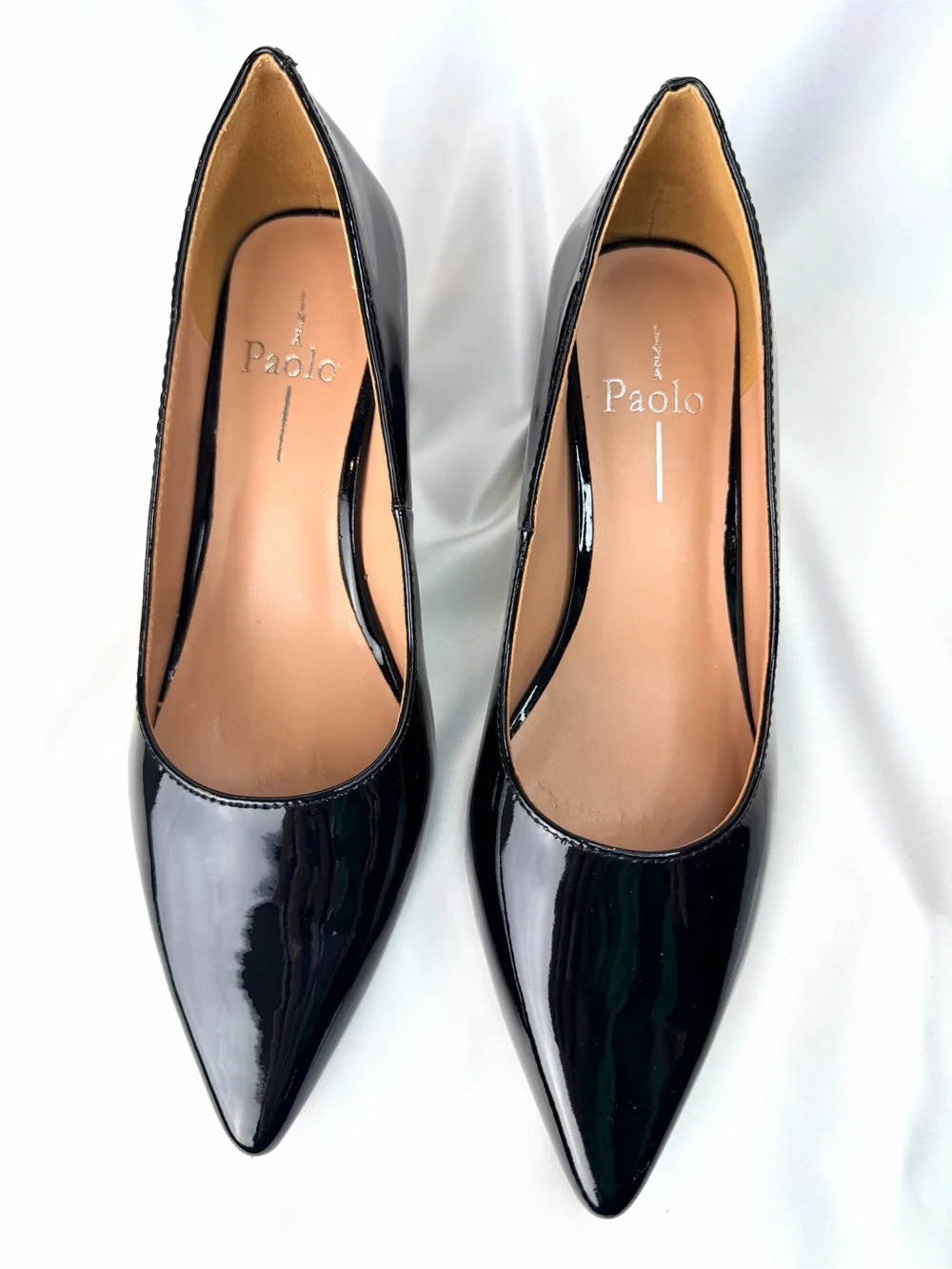 LINEA Paolo Black Patent Leather Block Heel Pumps Size 7 NWT